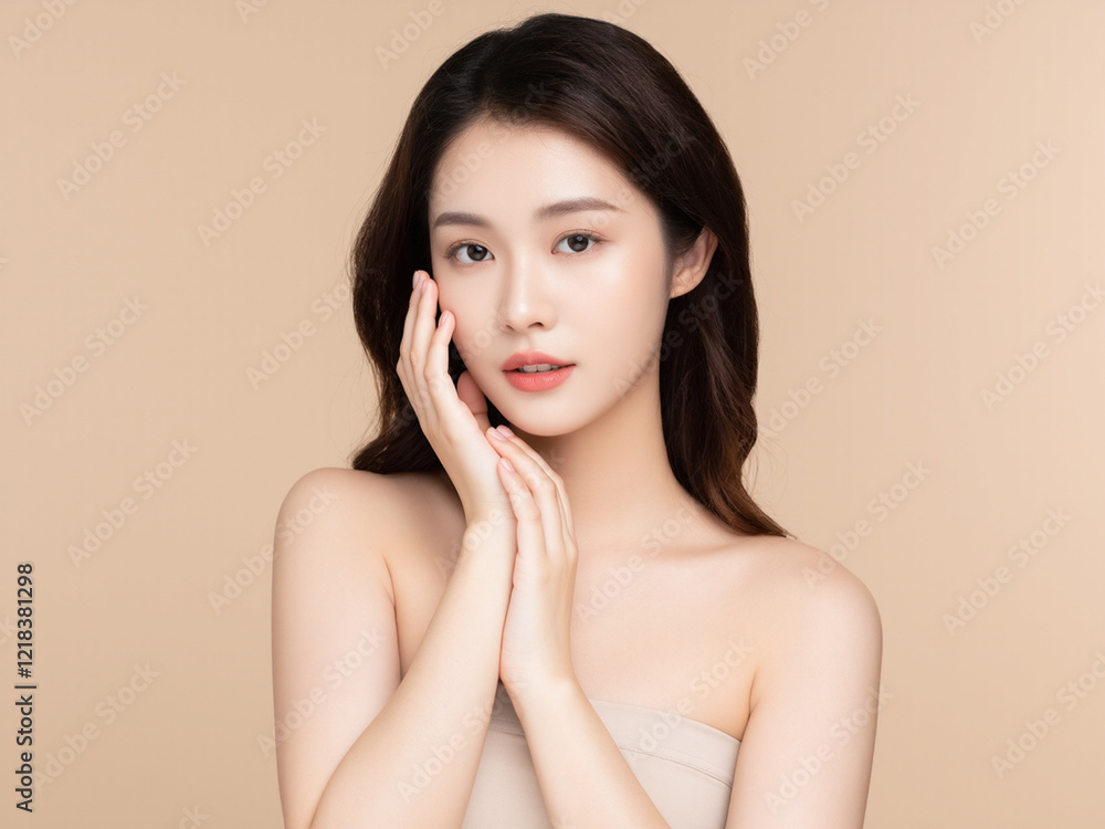 A collection of portraits showcasing models with glowing, youthful skin, highlighting natural beauty and skincare routines in an elegant and minimalist style. A collection of portraits showcasing models with glowing, youthful skin, highlighting natural beauty and skincare routines in an elegant and minimalist style.