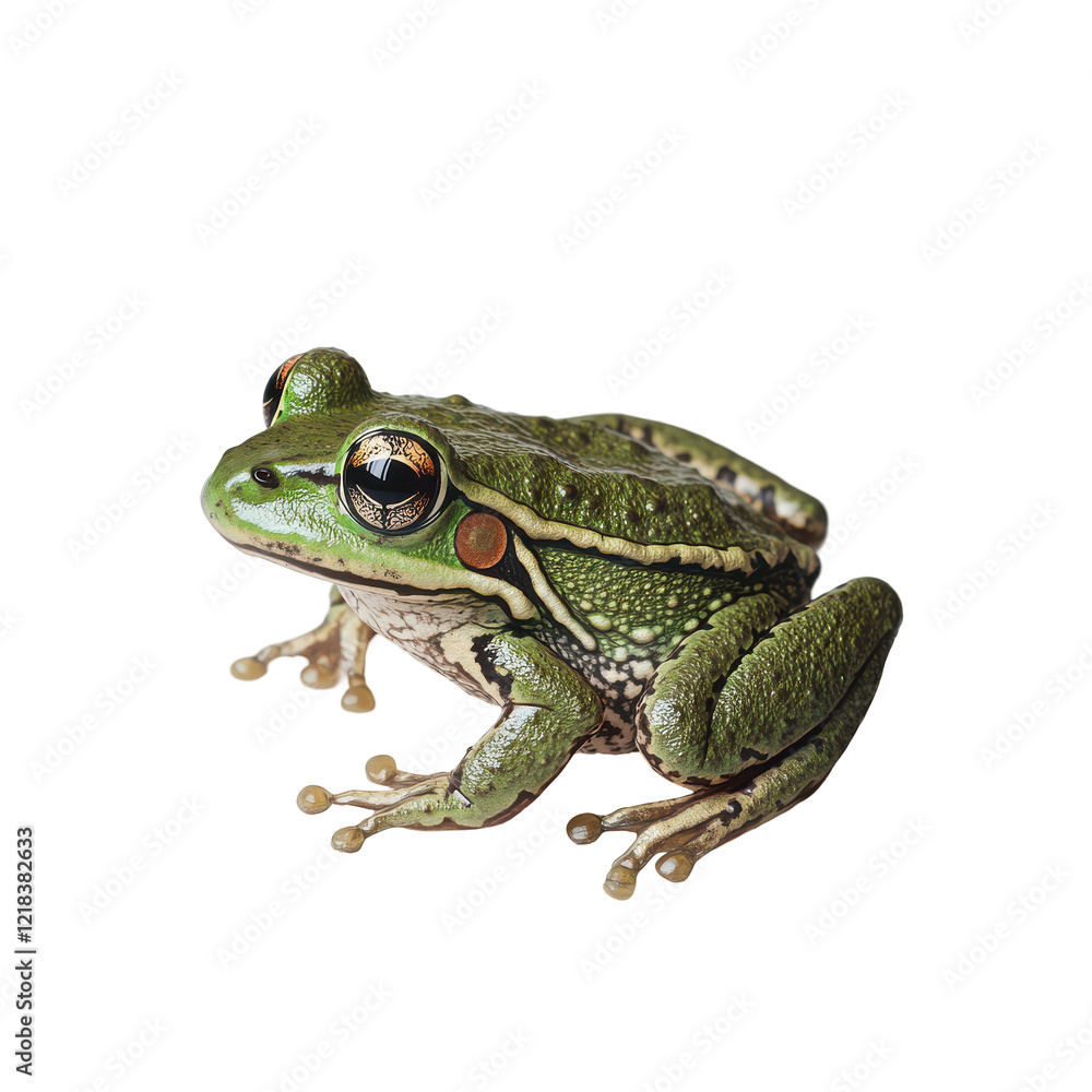 Fototapeta premium Green frog isolated on black background amphibian wildlife nature animal closeup