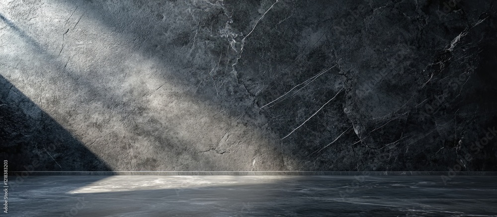 Elegant dark gray marble wall texture with light beams streaming from the left creating a sophisticated and dramatic design backdrop for decor. Elegant dark gray marble wall texture with light beams streaming from the left creating a sophisticated and dramatic design backdrop for decor.