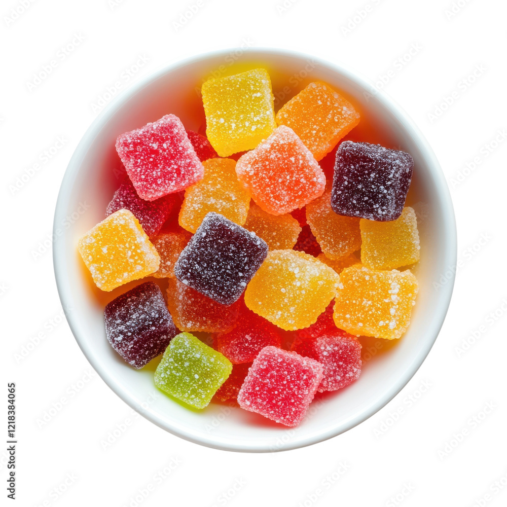 Sweet Gummy Candy Bowl View on transparent background.