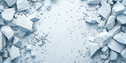 A textured background of broken white pieces against a smooth, pale surface, creating a clean and minimalist look.