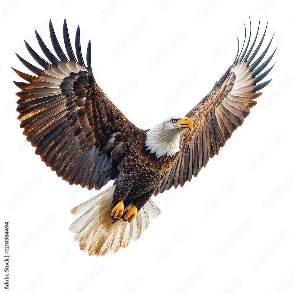 Majestic Bald Eagle in Flight Wings Spread Wide Black Background Majestic Bald Eagle in Flight Wings Spread Wide Black Background