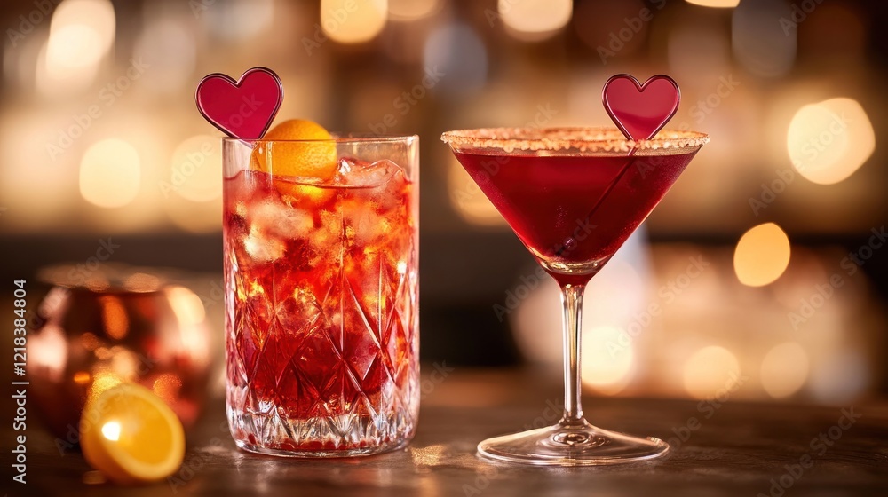 custom made wallpaper toronto digitalRomantic Valentine's cocktails at bar, bokeh background