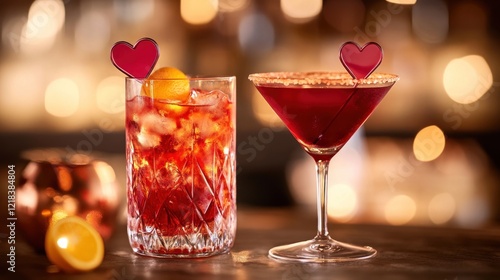 Wallpaper Mural Romantic Valentine's cocktails at bar, bokeh background Torontodigital.ca