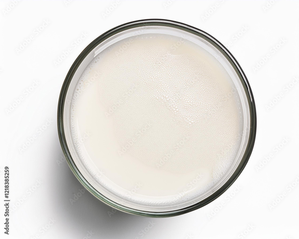 Top view of a glass of milk, isolated on a clear background cutaway Top view of a glass of milk, isolated on a clear background cutaway