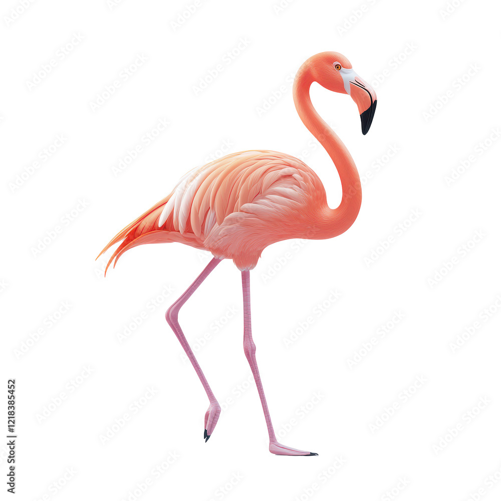 Fototapeta premium Pink flamingo isolated on black background elegant bird wildlife nature tropical animal feathers