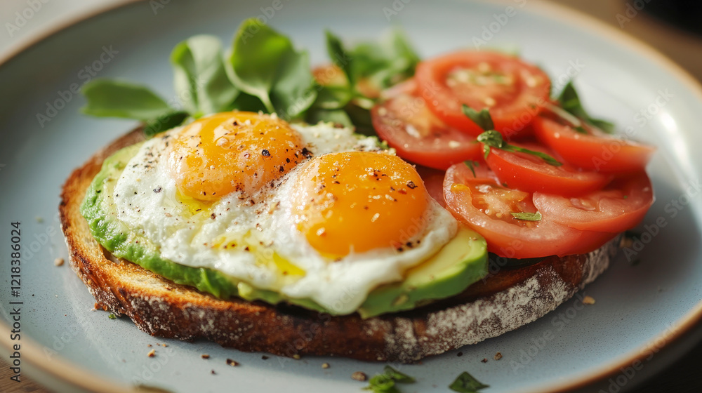 Plate with avocado toast for healthy eating and breakfast meal Plate with avocado toast for healthy eating and breakfast meal