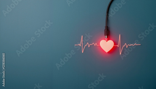 Heartbeat monitor symbolizing health awareness on blue background, wellness photo