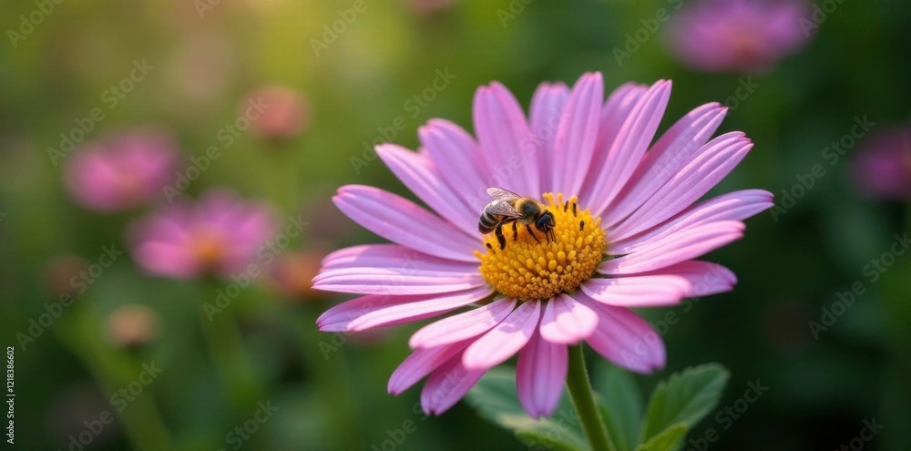 Globe daisy Globularia cordifolia L with a few bees, petals, flower, garden Globe daisy Globularia cordifolia L with a few bees, petals, flower, garden