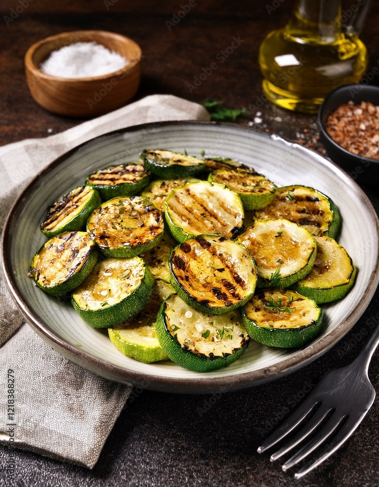 Fresh healthy grilled zucchini slices Fresh healthy grilled zucchini slices