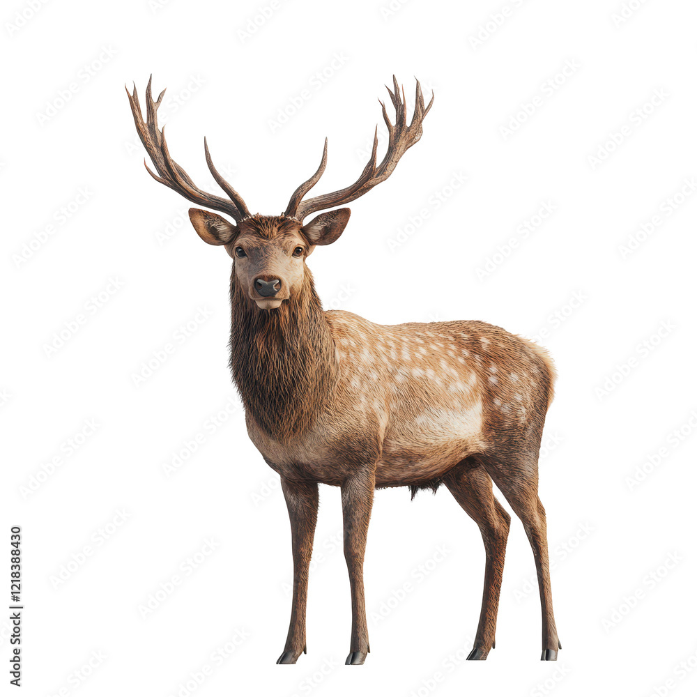 Fototapeta premium Majestic Spotted Deer Buck Powerful Antlers Dark Background