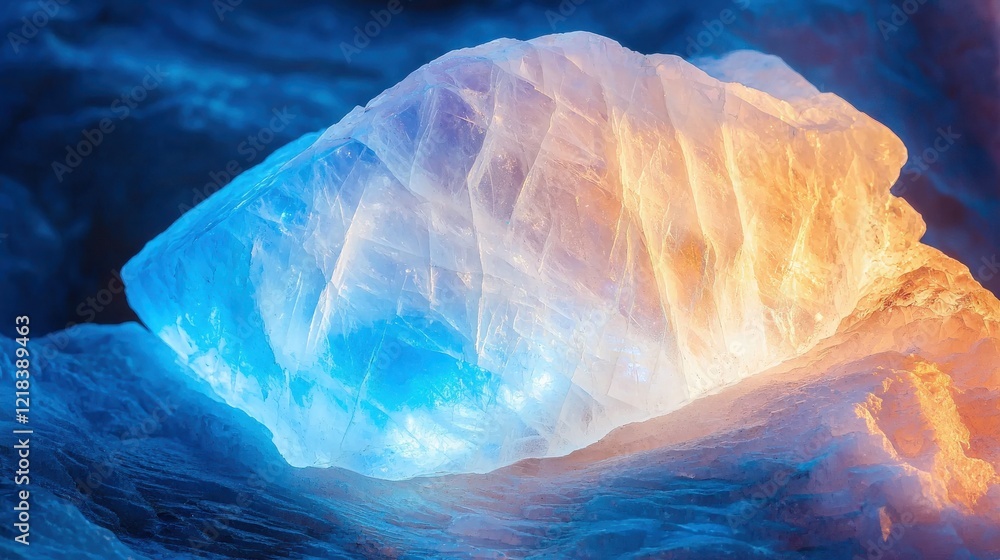 Obraz premium Closeup of moonstone texture with glowing blue reflections magical elegance soft white tones mystical atmosphere