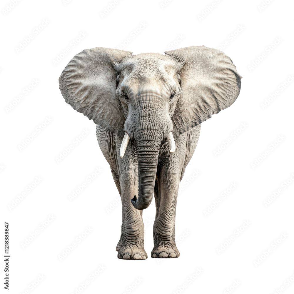 Fototapeta premium Majestic African Elephant Facing Forward Black Background