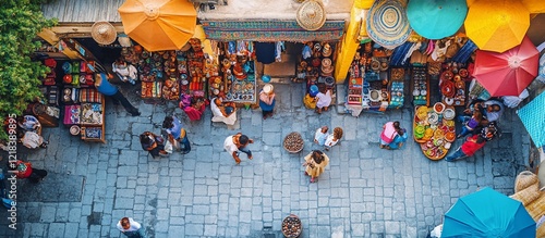 Vibrant Moroccan Souk: A Bird's-Eye View of Colorful Market