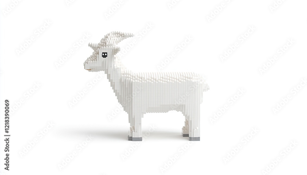 A whimsical white goat sculpture made from building blocks, set against a plain background, showcasing creativity A whimsical white goat sculpture made from building blocks, set against a plain background, showcasing creativity