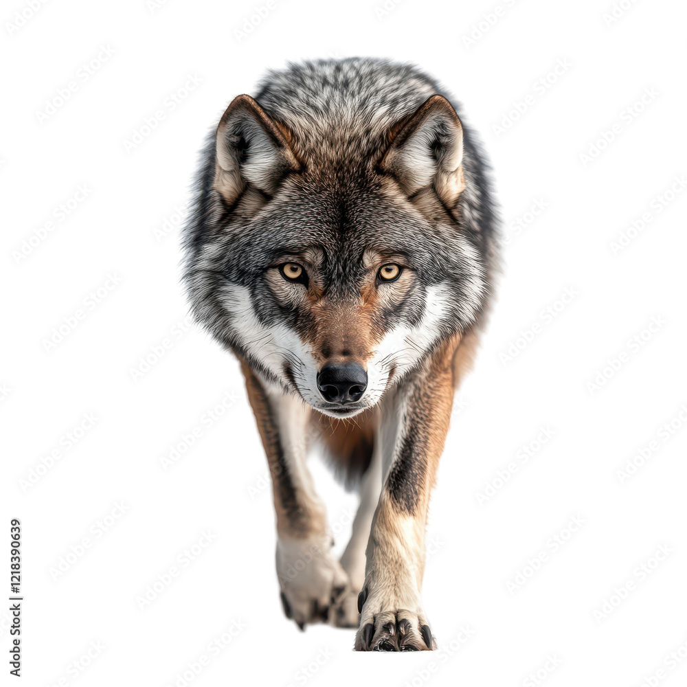 Fototapeta premium Majestic Wolf Walking Towards Camera Wild Animal Portrait