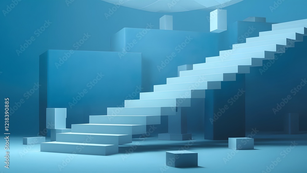 Abstract Blue Staircase 3D Render Minimalist Geometric Background Abstract Blue Staircase 3D Render Minimalist Geometric Background