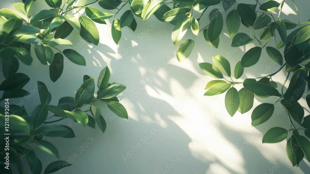 Naklejka premium Lush Green Leaves Frame a Light Background