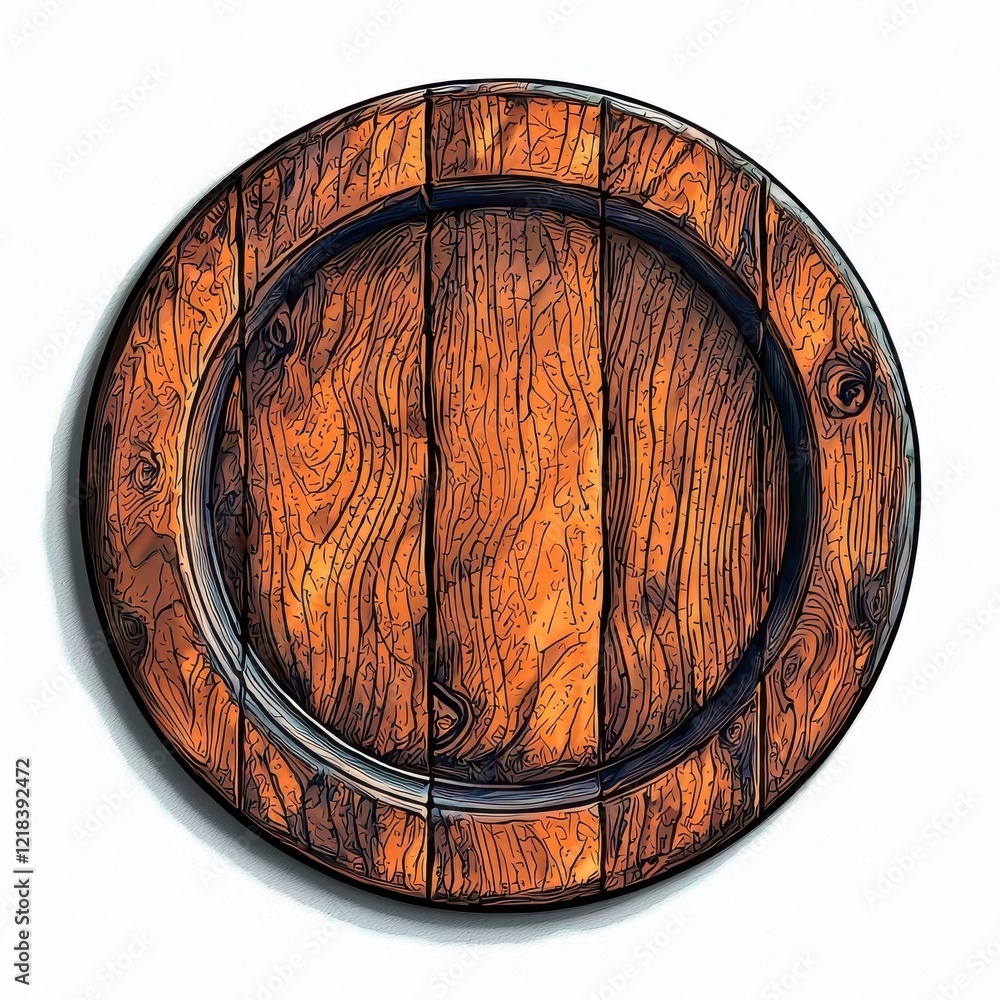 Fototapeta premium Watercolor style wooden plate, isolated on a white background.