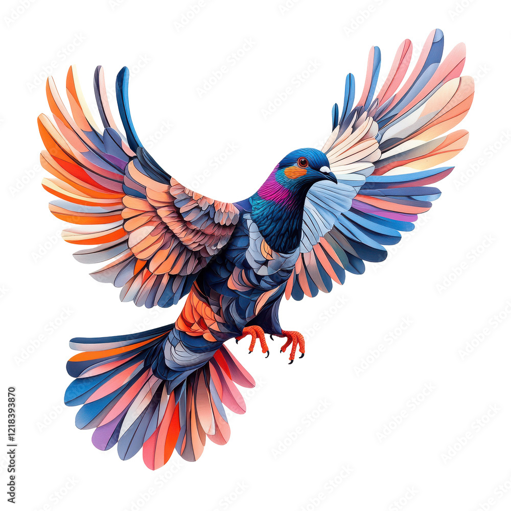 Obraz premium Colorful Pigeon in Flight Artistic Rendering,