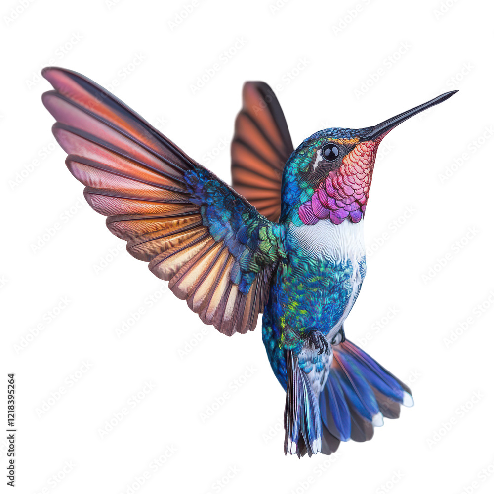Obraz premium Vibrant Hummingbird in Flight Colorful Wings Black Background