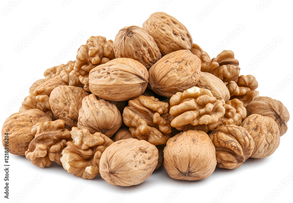 6 walnuts isolated on a white background, front view 6 walnuts isolated on a white background, front view