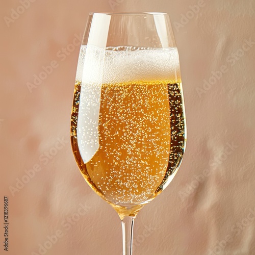 Festive celebration with sparkling prosecco glass closeup elegant atmosphere soft reflections joyful mood photo