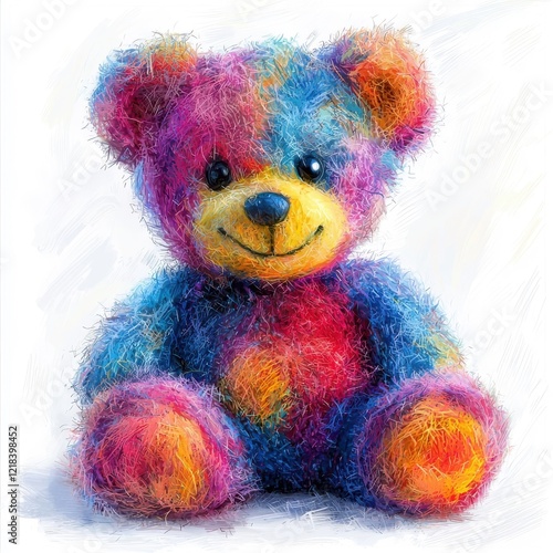 Abstract style teddy bear, bold shapes, isolated on white background.