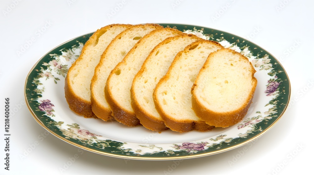Slices of Freshly Baked Soft White Bread on a Decorative Plate with Floral Design Slices of Freshly Baked Soft White Bread on a Decorative Plate with Floral Design