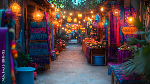 Wallpaper Mural Vibrant Night Market with Colorful Lanterns and Textiles Torontodigital.ca