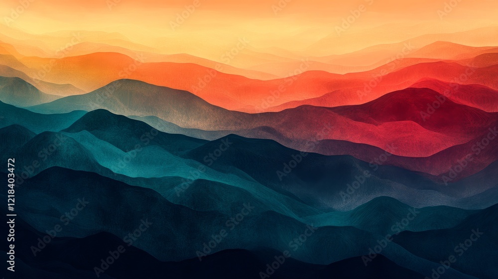 Abstract Sunset Over Layered Mountain Ranges Abstract Sunset Over Layered Mountain Ranges