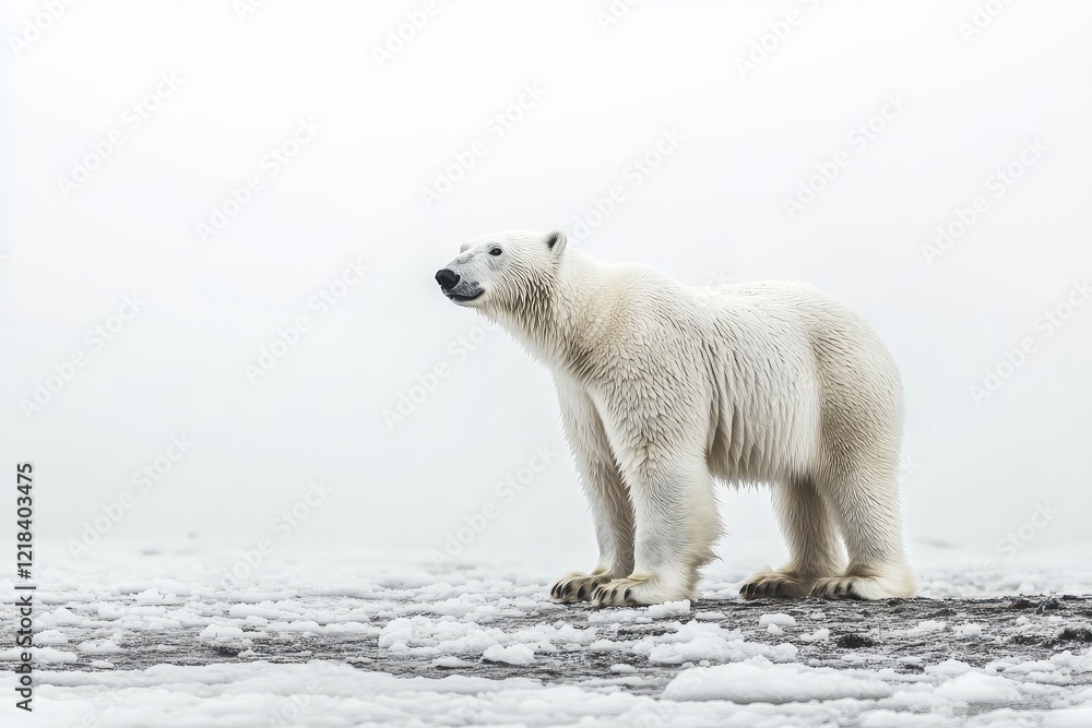 Fototapeta premium Polar bear standing on melting ice in arctic region