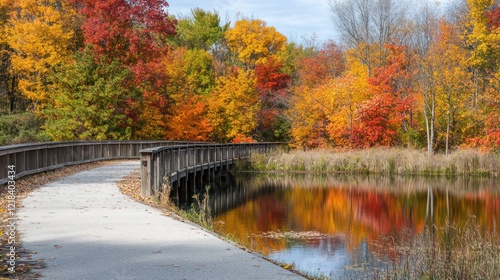 Autumnal Pathway: A Serene Walk Through Vibrant Fall Foliage