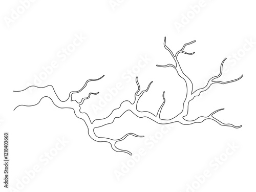 Abstract gnarled branching bare branch, tree, continuous single one line art hand drawing sketch logo