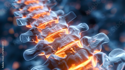 3d illustration of human spinal cord injury with back pain against a blurred background