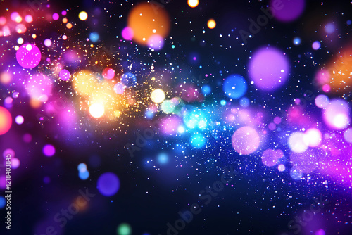 A Dreamy Night Sky of Iridescent Bokeh: Soft Green, Violet, and Amber Circles Glow Mysteriously in the Darkness photo