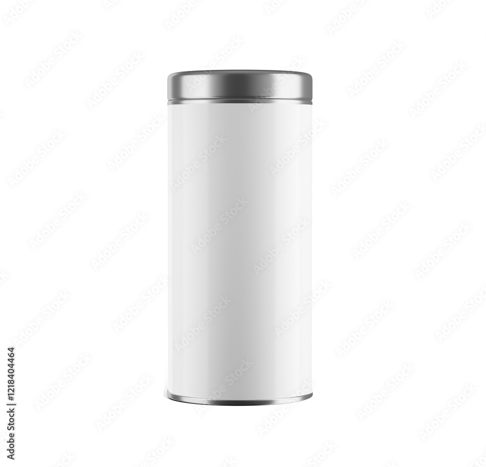 3D White Cylindrical Coffee Jar Tin Can With Silver Lid 3D Illustration 3D White Cylindrical Coffee Jar Tin Can With Silver Lid 3D Illustration
