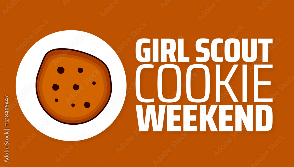 Fototapeta premium Girl Scout Cookie Weekend background banner or poster design template. observed every year in February. Holiday concept. Use to any Template, card, poster, placard, template.