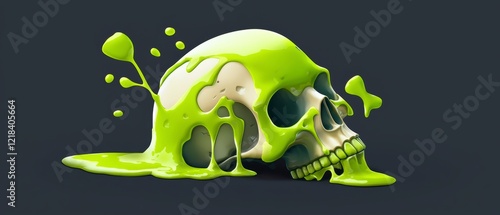 Melting green skull art digital art unique concept dark background eye-catching design photo