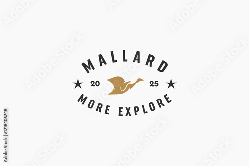 vintage mallard more explore symbol logo design vector illustration. retro flying mallard logo vector design template isolated on white background