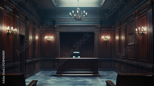 dark wood paneled room with large desk and single chair in a  mysterious and elegant mansion interior
