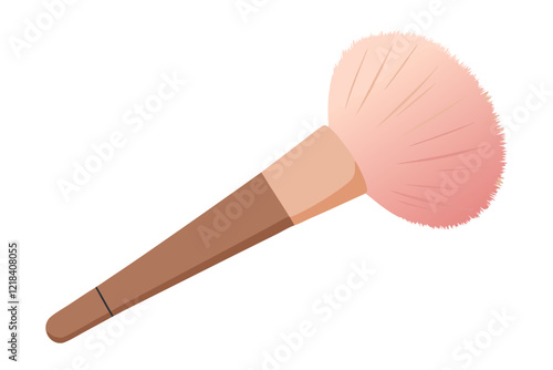 Stylish Blush Brush with Fluffy Bristles and Wooden Handle - Vector Illustration