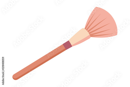Stylish Blush Brush with Fluffy Bristles and Wooden Handle - Vector Illustration
