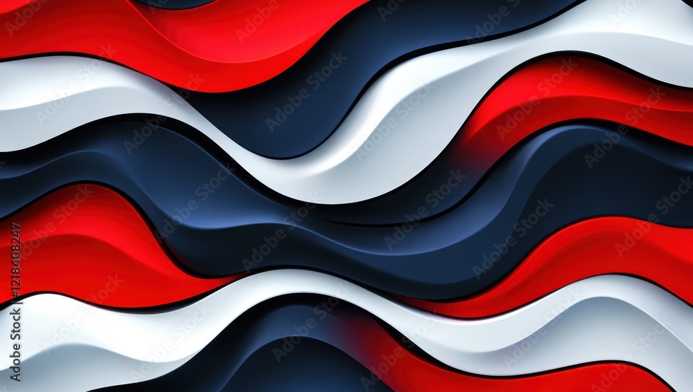 Naklejka premium Red White and Blue Abstract Wave Design Background