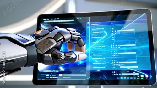 Robot Hand Interacting with Touch Screen Interface 4k video