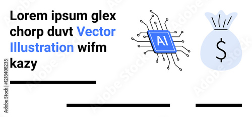 AI chip and money bag beside placeholder text in minimalistic style. Ideal for tech blogs, financial services, marketing presentations, educational content, investment guides, startup pitches