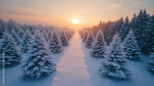 Wallpaper Mural Sunlit snowy path through winter forest at sunrise. Torontodigital.ca