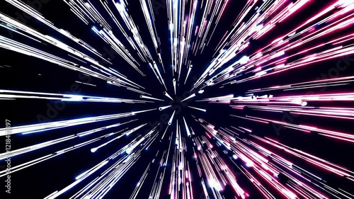 Wallpaper Mural Exploding light beams in white, pink, and blue tones radiating from a central point against a dark background. Concept of motion and energy Torontodigital.ca