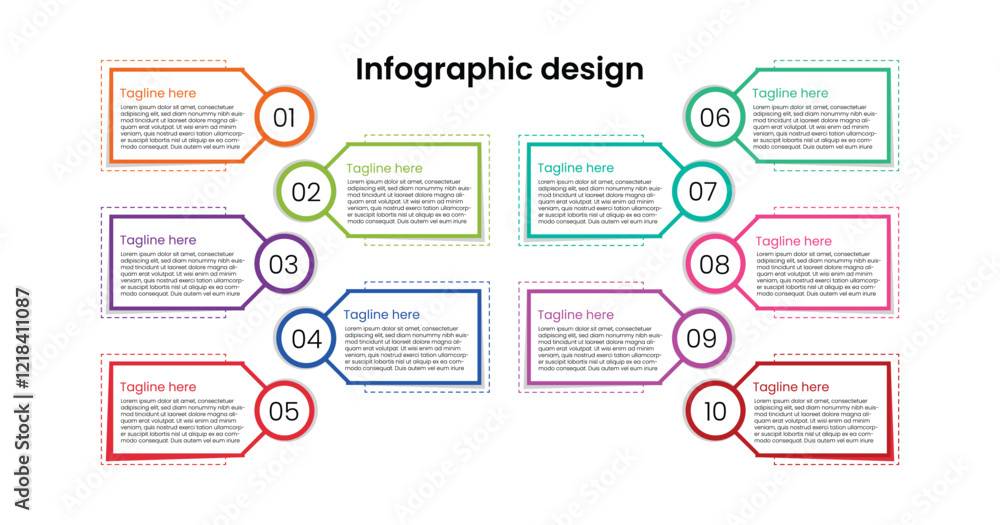 Fototapeta premium Infographic design template. Timeline concept with 10 steps. Can be used for workflow layout, diagram, banner, web design. Vector illustration Infographic chart