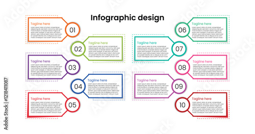 Infographic design template. Timeline concept with 10 steps. Can be used for workflow layout, diagram, banner, web design. Vector illustration Infographic chart